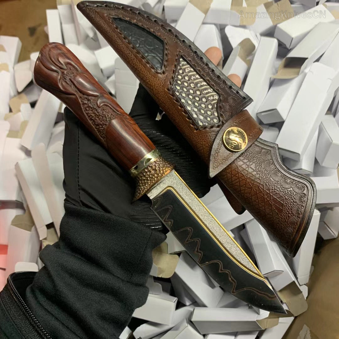 Collectible Handcrafted Copper Damascus Steel Knife Full Tang Desert Ironwood - AK-HT0910-2