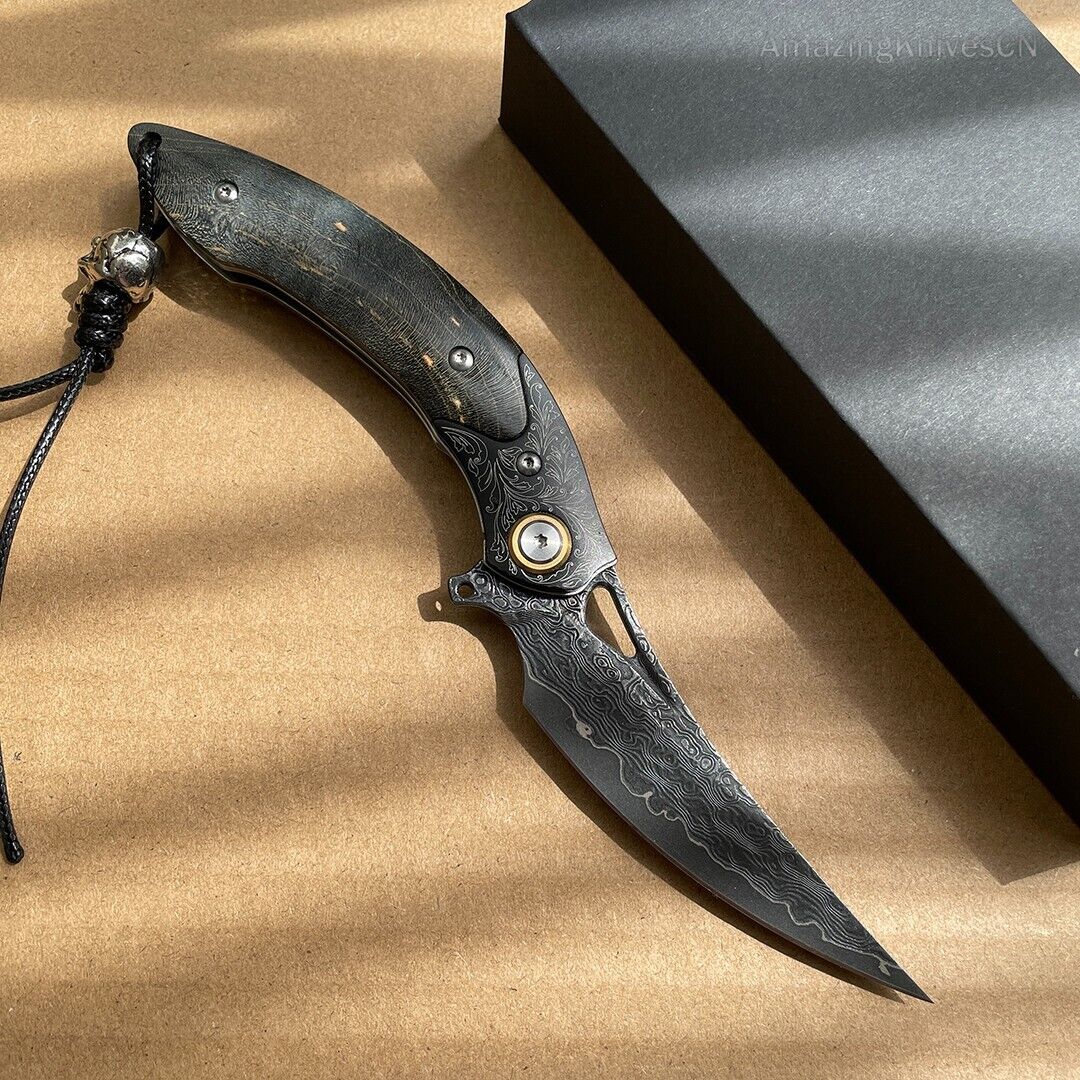 Vg10 Damascus Hunting Knife Folding Pocket Knife Survival Ball Bearing W/sheath - AK-HT0858