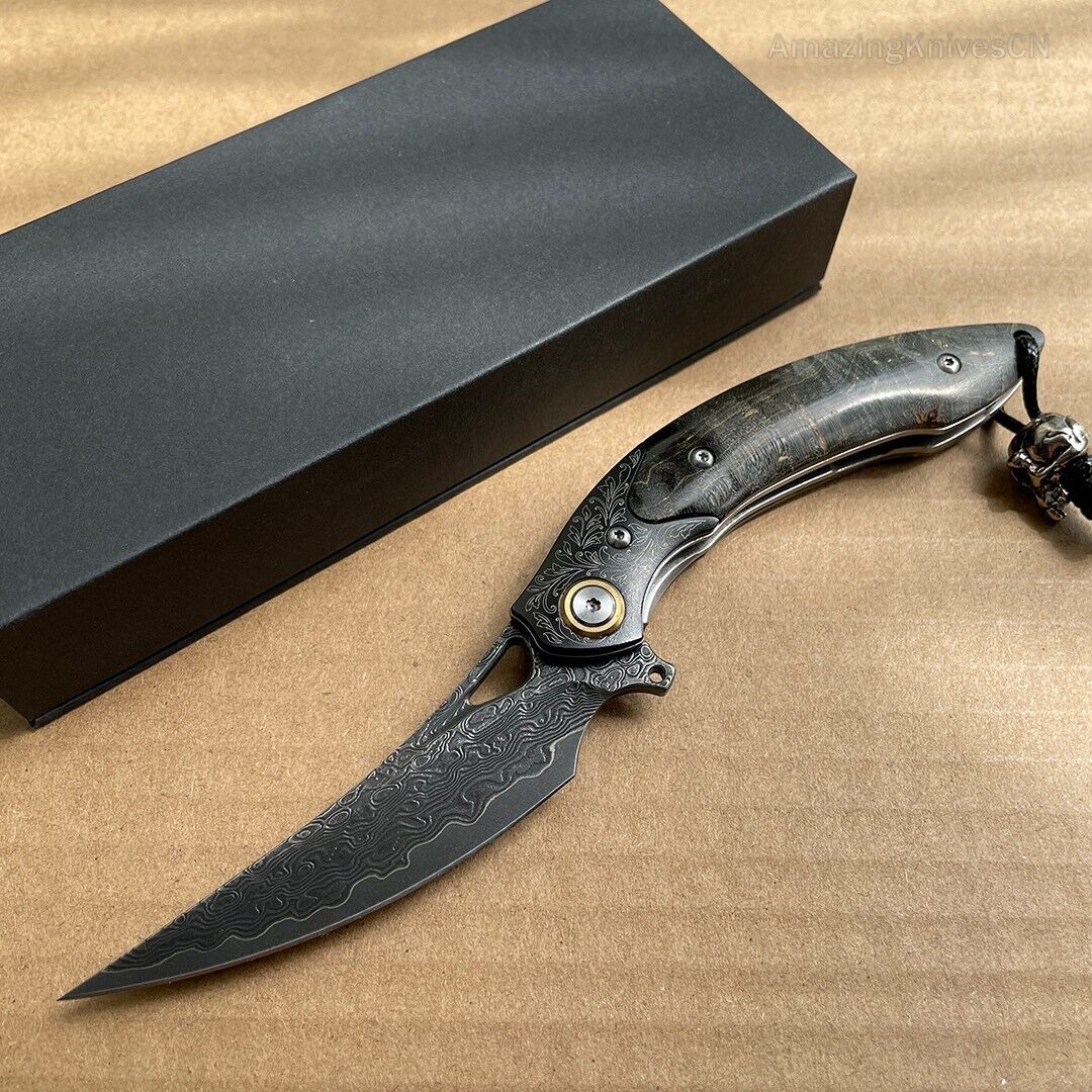 Vg10 Damascus Hunting Knife Folding Pocket Knife Survival Ball Bearing W/sheath - AK-HT0858