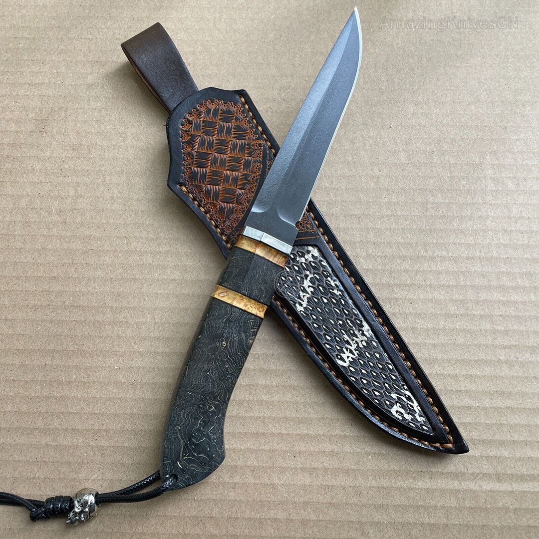 Wootz Steel Hunting Knife with Leather Sheath - AK-HT0775