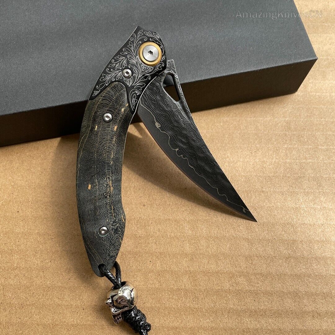 Vg10 Damascus Hunting Knife Folding Pocket Knife Survival Ball Bearing W/sheath - AK-HT0858