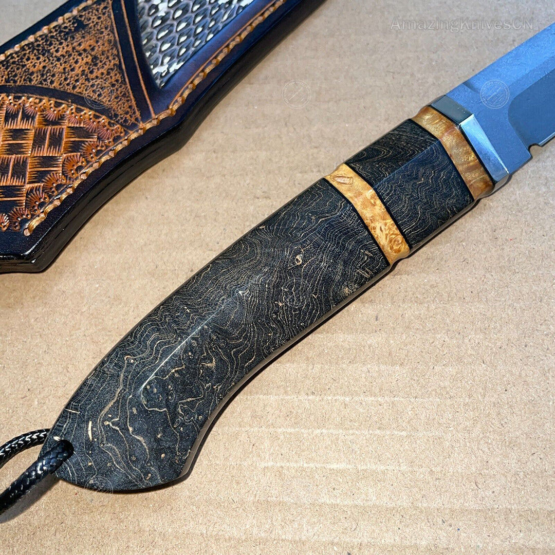Wootz Steel Hunting Knife with Leather Sheath - AK-HT0775