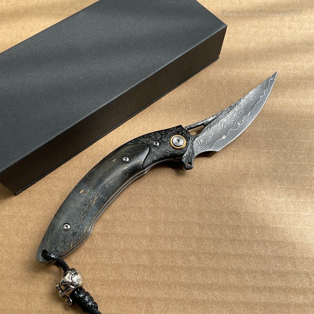 Vg10 Damascus Hunting Knife Folding Pocket Knife Survival Ball Bearing W/sheath - AK-HT0858