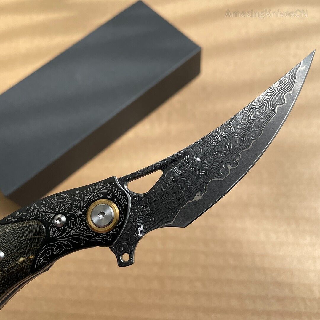 Vg10 Damascus Hunting Knife Folding Pocket Knife Survival Ball Bearing W/sheath - AK-HT0858