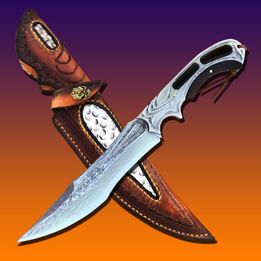 TACTICAL VG10 DAMASCUS FULL TANG FIXED BLADE HUNTING KNIFE- AK-HT0574