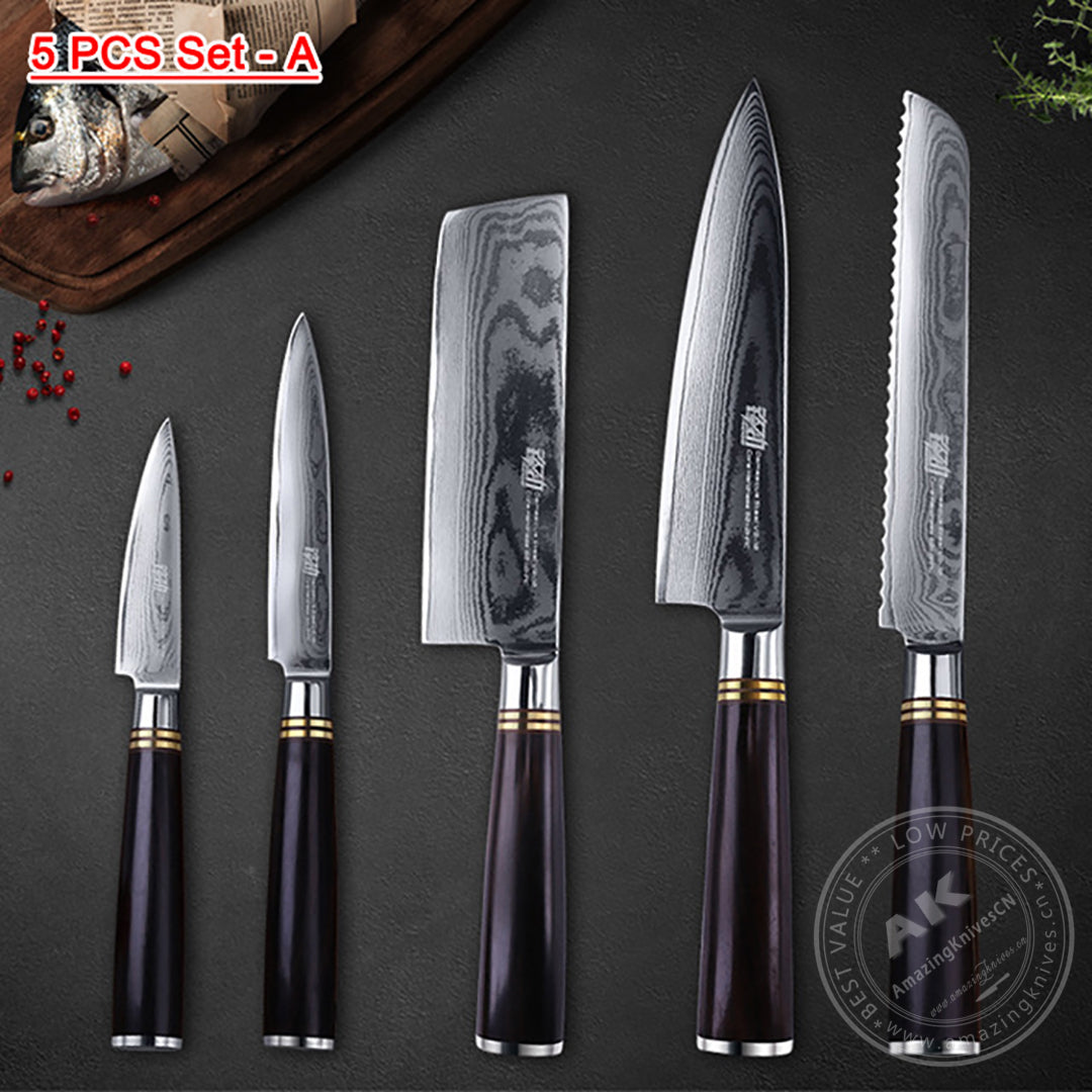 Japanese VG10 67-Layer Damascus Kithcen Knife Set Amazing Quality -AK-DS0593