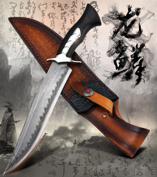 HAND FORGED DAMASCUS HUNTING KNIFE BOWIE KNIVES SURVIVAL SAN MAI - AK-HT0579