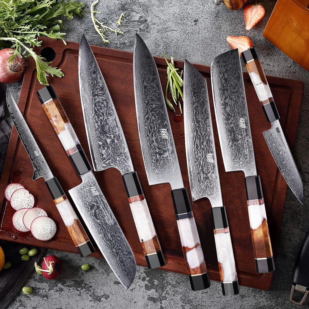 7 PCS Set Japanese AUS-10 67-Layer Damascus Steel Kithcen Knife Set Amazing Quality -AK-DS0789