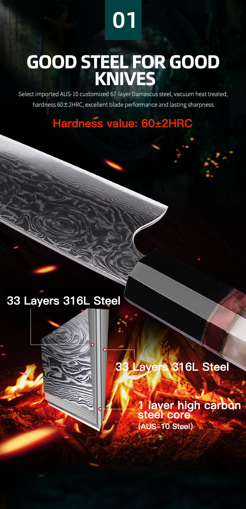 7 PCS Set Japanese AUS-10 67-Layer Damascus Steel Kithcen Knife Set Amazing Quality -AK-DS0789
