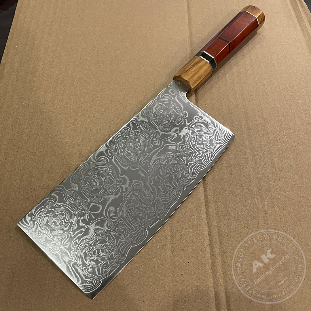 VG10 Damascus Knife Cleaver Rose Pattern Blade - AK-DL0535