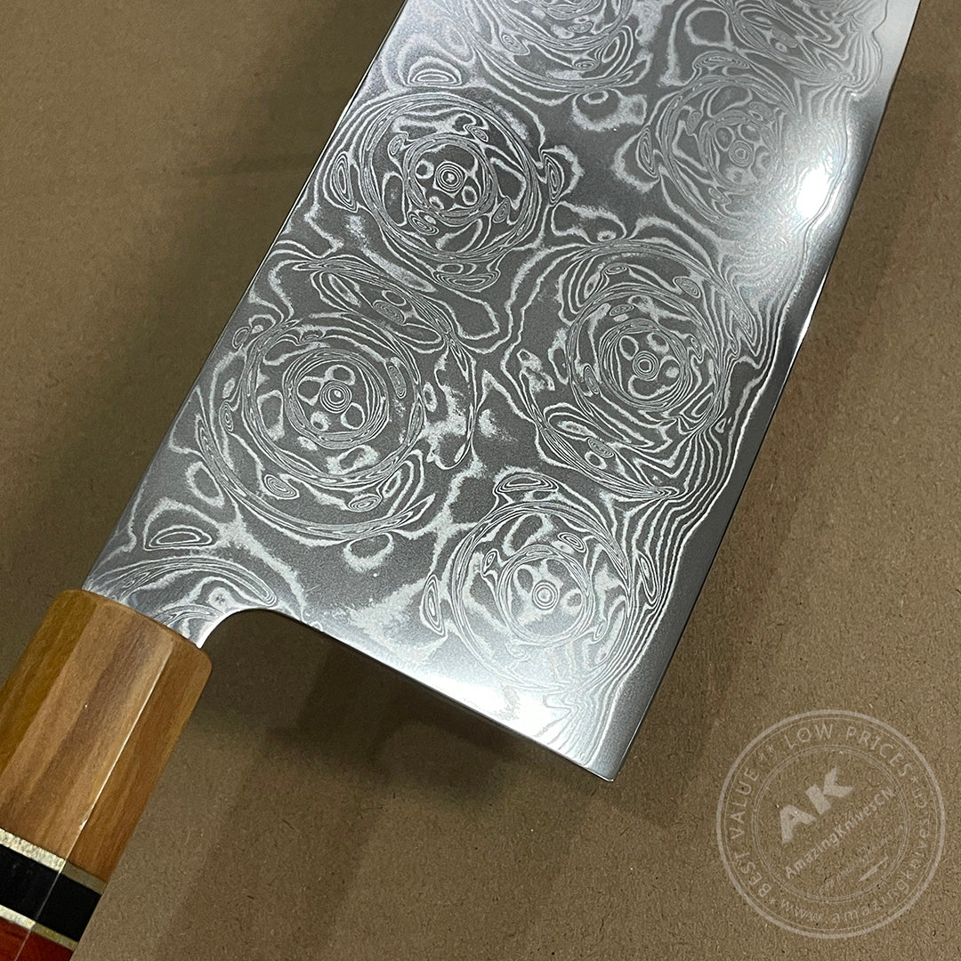 VG10 Damascus Knife Cleaver Rose Pattern Blade - AK-DL0535