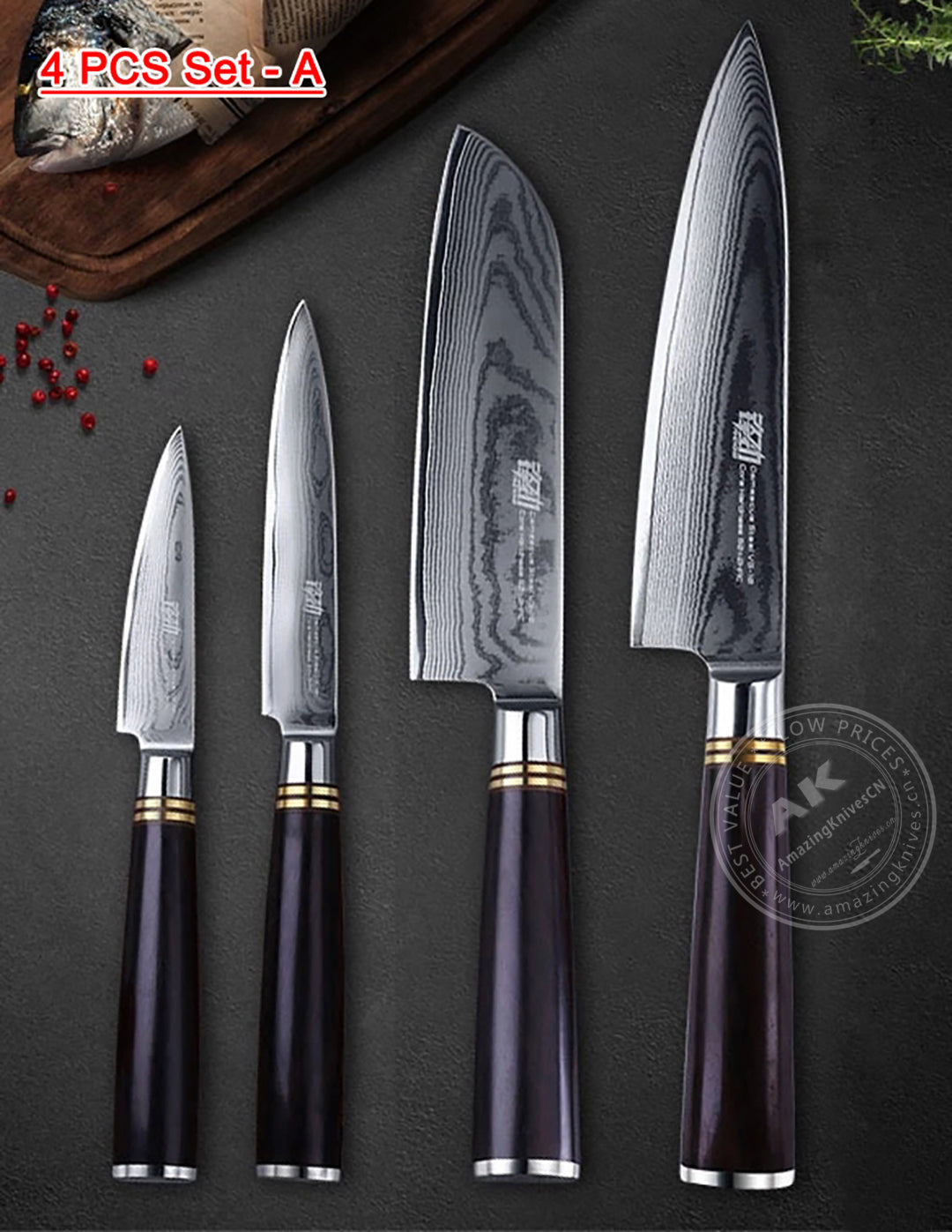 Japanese VG10 67-Layer Damascus Kithcen Knife Set Amazing Quality -AK-DS0593