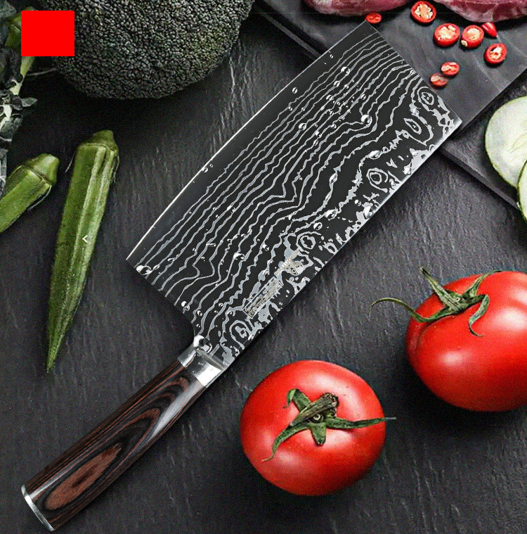 Kitchen Knife Razor Sharp Stainless Steel Lasered Damascus Veins Cleaver- AK-DL0244