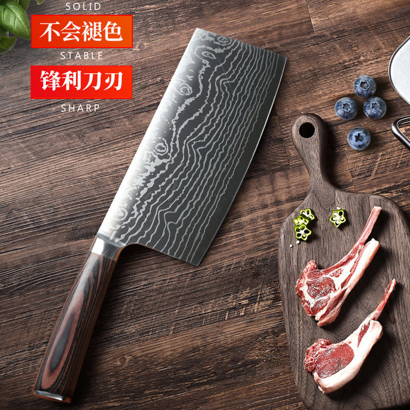 Kitchen Knife Razor Sharp Stainless Steel Lasered Damascus Veins Cleaver- AK-DL0244