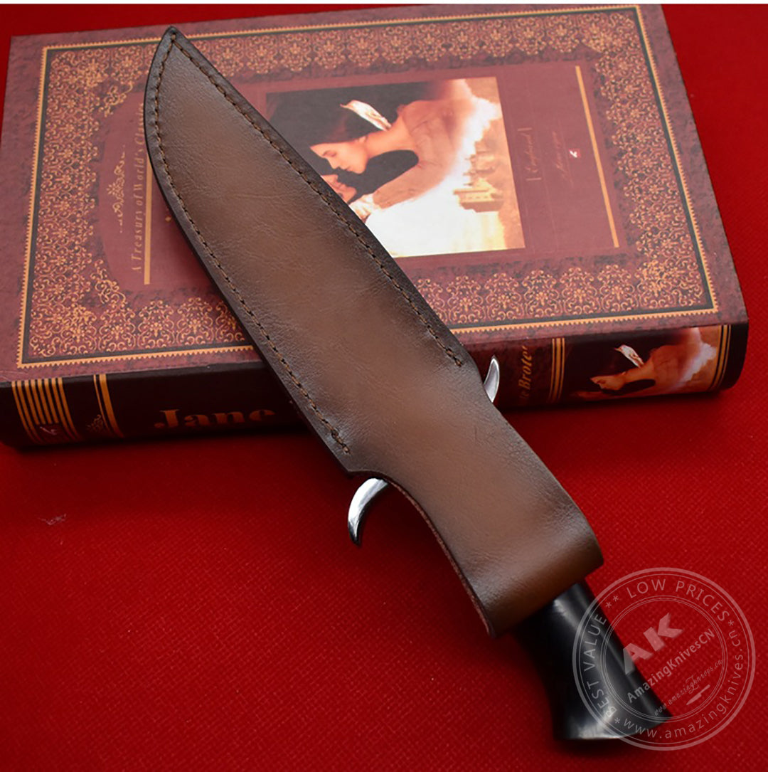 Stainless Steel Hunting Knife Feather Pattern Survival Fixed Blade Bowie - AK-HT0498-B