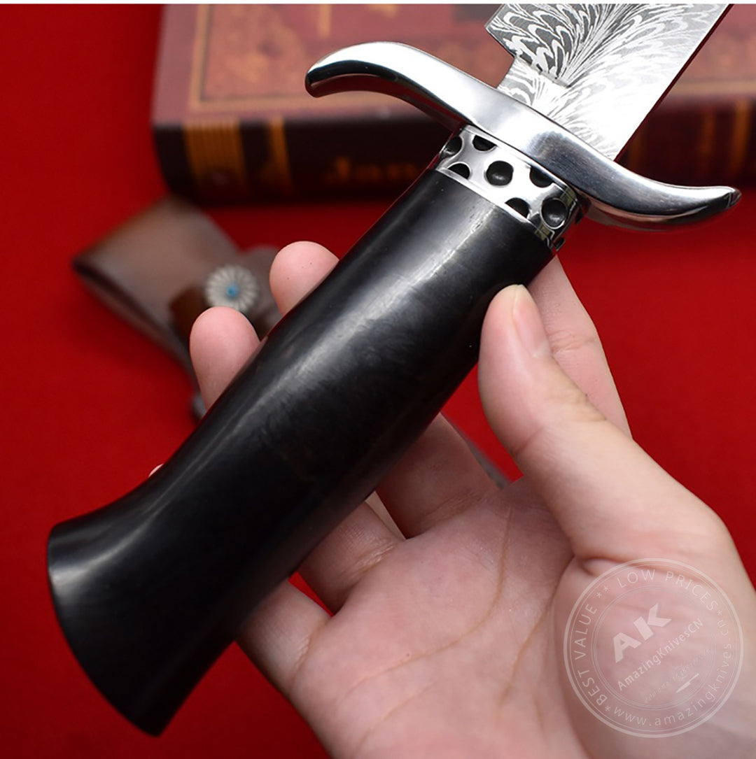 Stainless Steel Hunting Knife Feather Pattern Survival Fixed Blade Bowie - AK-HT0498-B