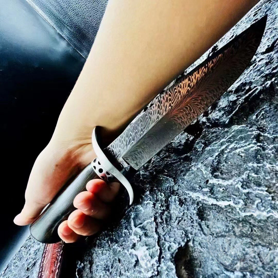 Stainless Steel Hunting Knife Feather Pattern Survival Fixed Blade Bowie - AK-HT0498-B