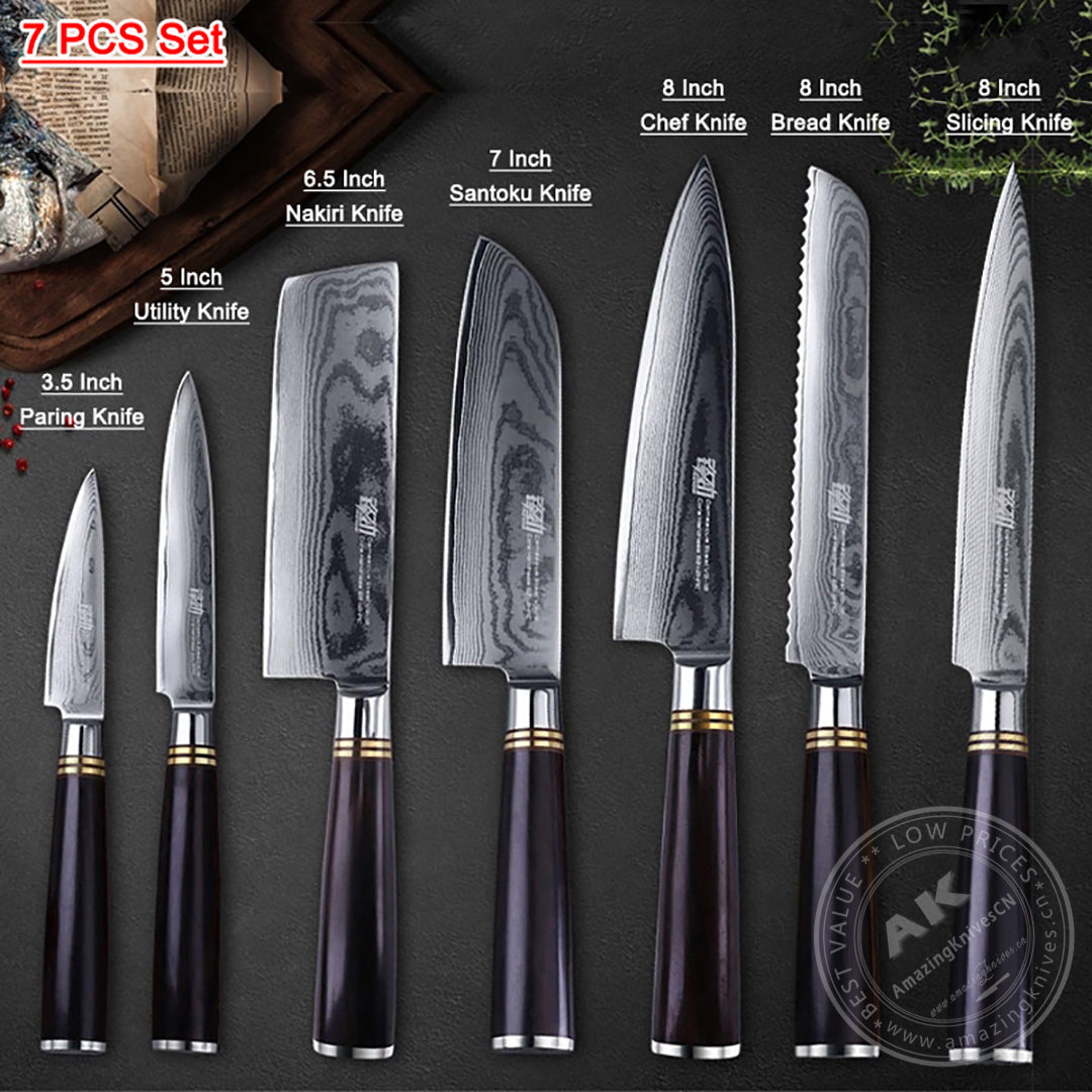 Japanese VG10 67-Layer Damascus Kithcen Knife Set Amazing Quality -AK-DS0593