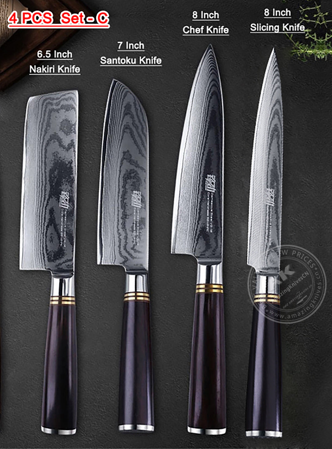 Japanese VG10 67-Layer Damascus Kithcen Knife Set Amazing Quality -AK-DS0593