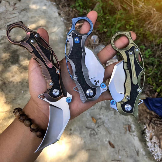 Tactical Karambit Knife Claw S35VN Blade Folding Knives Titanium Carbon Fiber - AK-HT0610