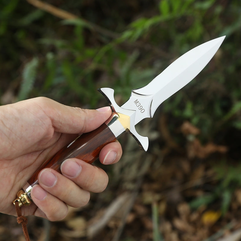 Handmade Dagger M390/Damascus Blade Knife Double Cutting Edge W/ Sheath Wood Edc - AK-HT0613