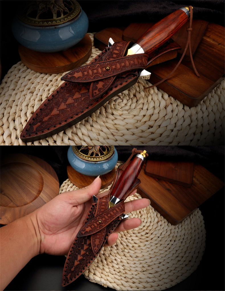 Handmade Dagger M390/Damascus Blade Knife Double Cutting Edge W/ Sheath Wood Edc - AK-HT0613