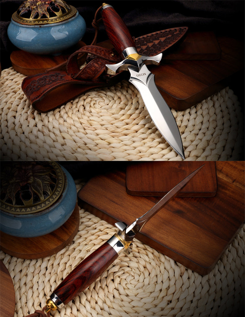 Handmade Dagger M390/Damascus Blade Knife Double Cutting Edge W/ Sheath Wood Edc - AK-HT0613