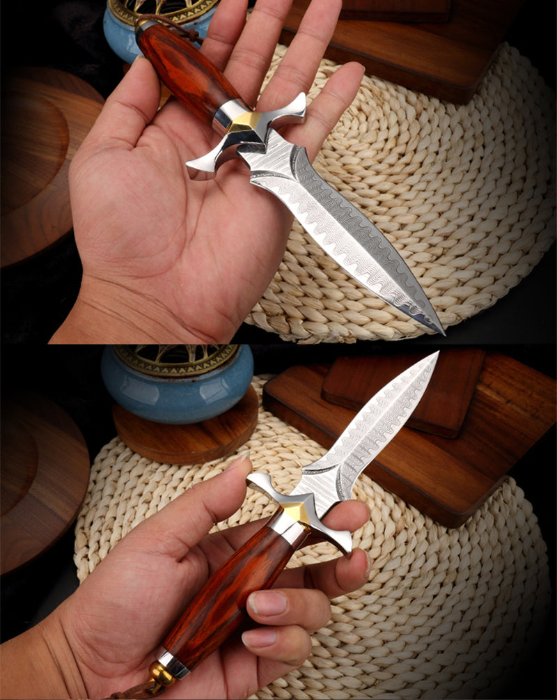 Handmade Dagger M390/Damascus Blade Knife Double Cutting Edge W/ Sheath Wood Edc - AK-HT0613