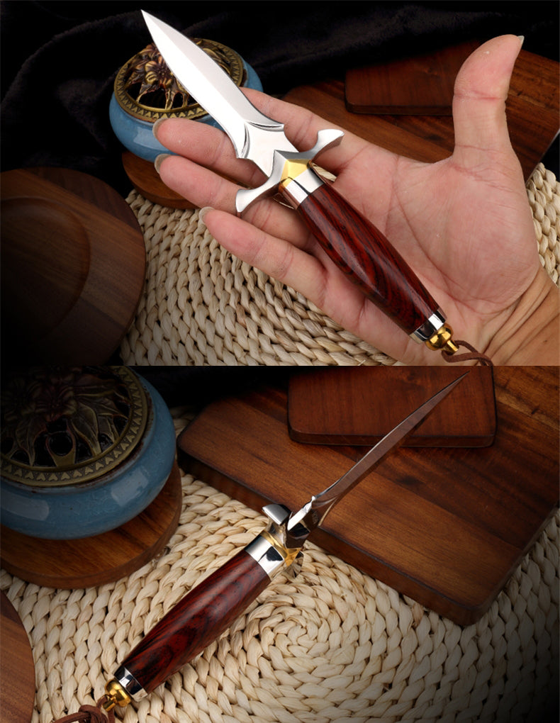 Handmade Dagger M390/Damascus Blade Knife Double Cutting Edge W/ Sheath Wood Edc - AK-HT0613