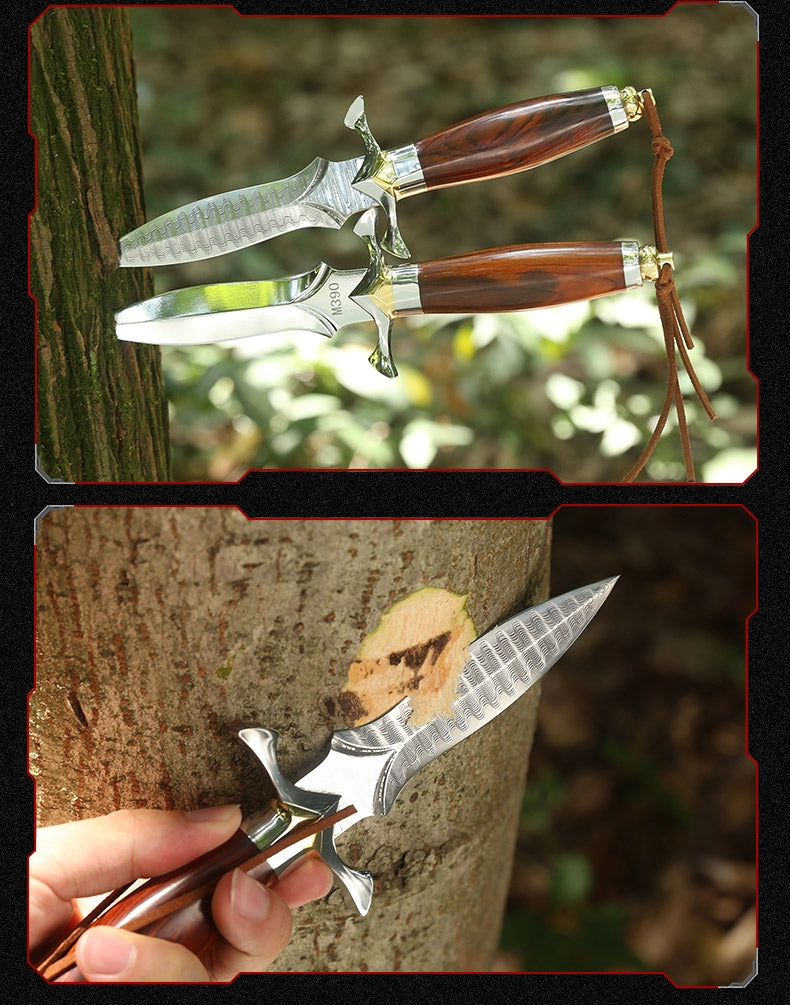 Handmade Dagger M390/Damascus Blade Knife Double Cutting Edge W/ Sheath Wood Edc - AK-HT0613