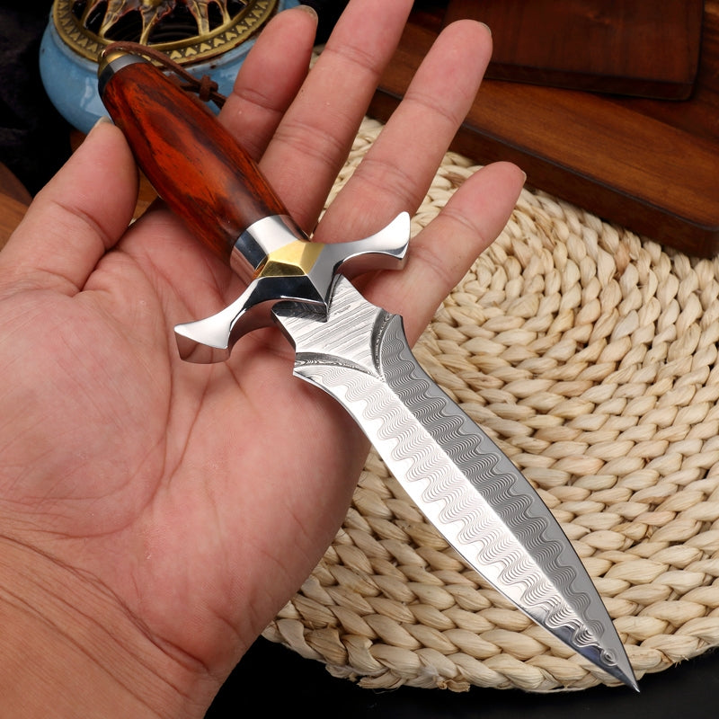 Handmade Dagger M390/Damascus Blade Knife Double Cutting Edge W/ Sheath Wood Edc - AK-HT0613