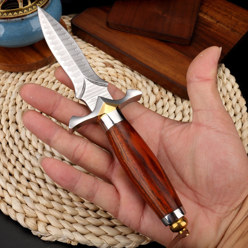 Handmade Dagger M390/Damascus Blade Knife Double Cutting Edge W/ Sheath Wood Edc - AK-HT0613