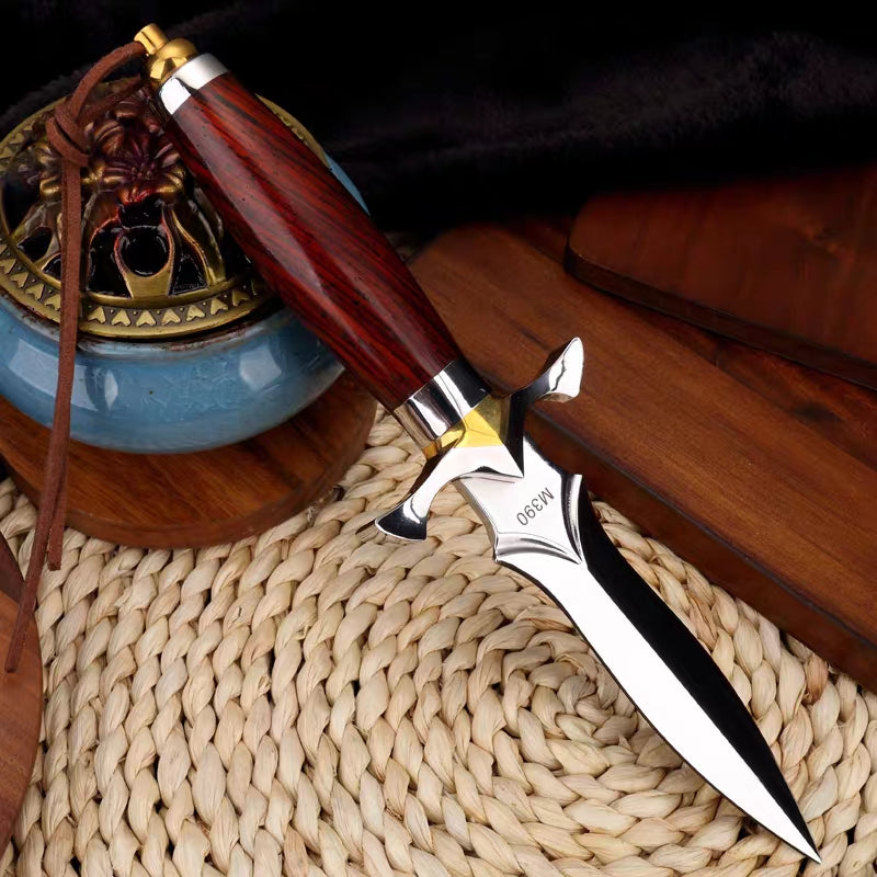 Handmade Dagger M390/Damascus Blade Knife Double Cutting Edge W/ Sheath Wood Edc - AK-HT0613