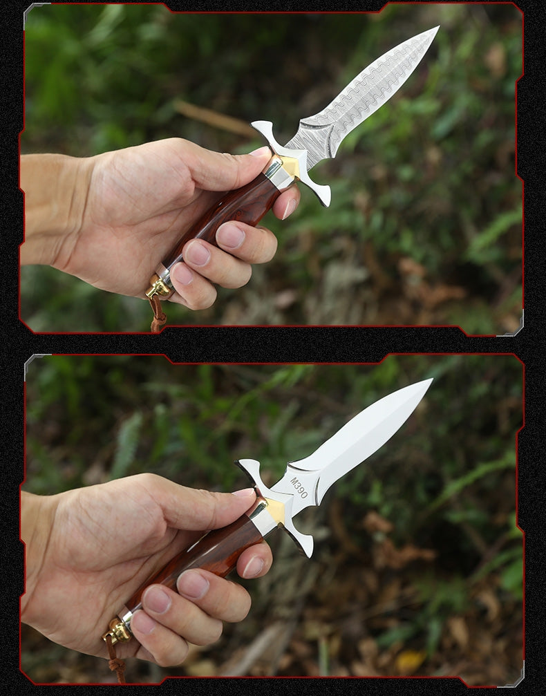 Handmade Dagger M390/Damascus Blade Knife Double Cutting Edge W/ Sheath Wood Edc - AK-HT0613