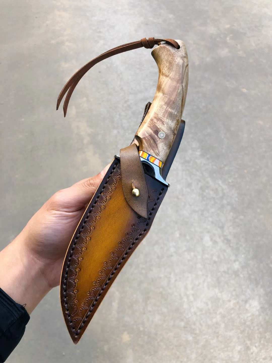 Japanese Vg10 Damascus Bowie Knife Fixed Blade Figured Wood - AK-HT0639