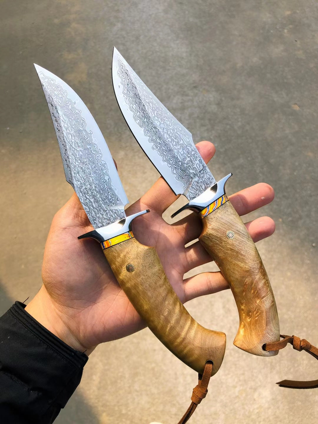 Japanese Vg10 Damascus Bowie Knife Fixed Blade Figured Wood - AK-HT0639