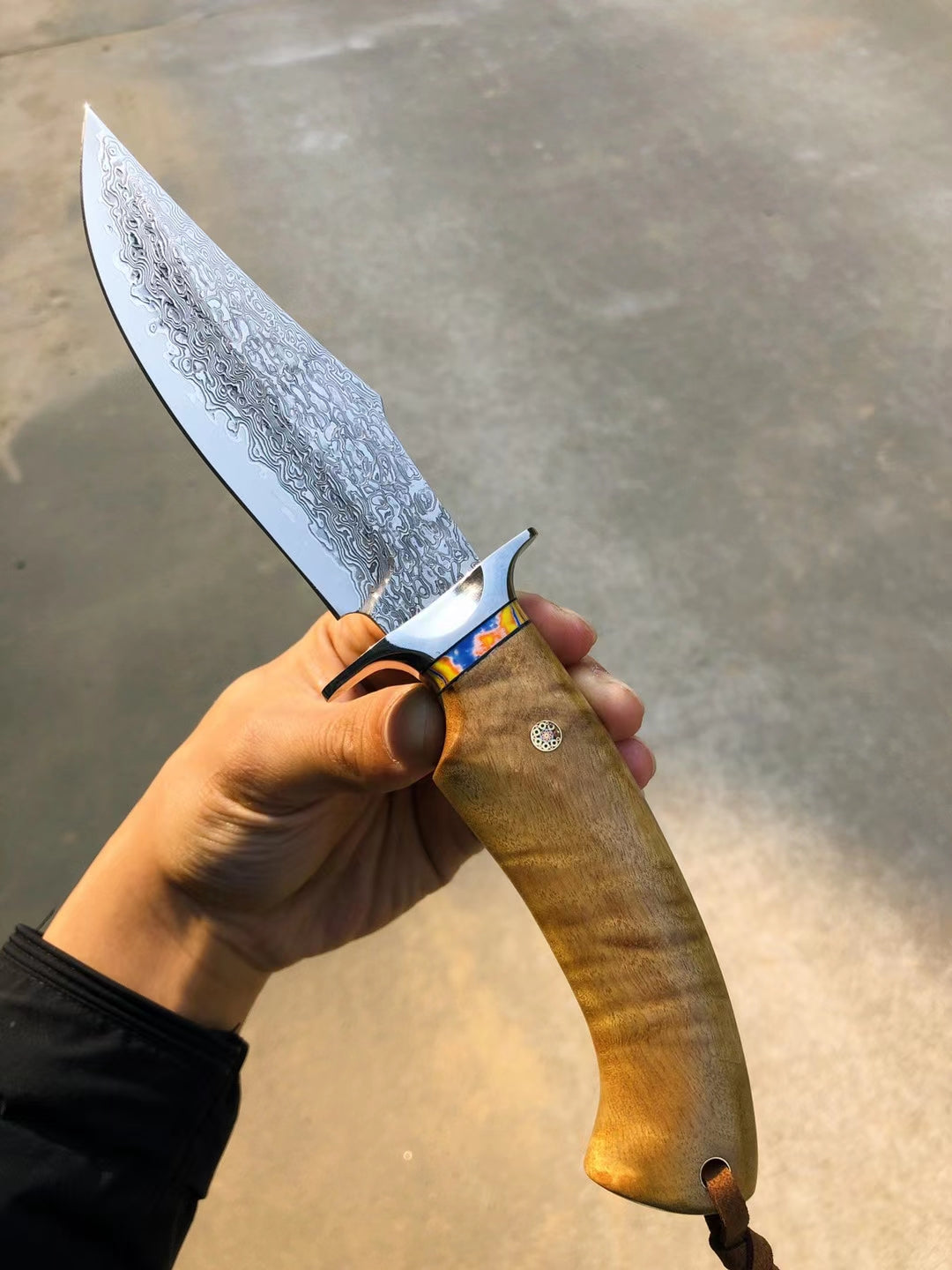 Japanese Vg10 Damascus Bowie Knife Fixed Blade Figured Wood - AK-HT0639