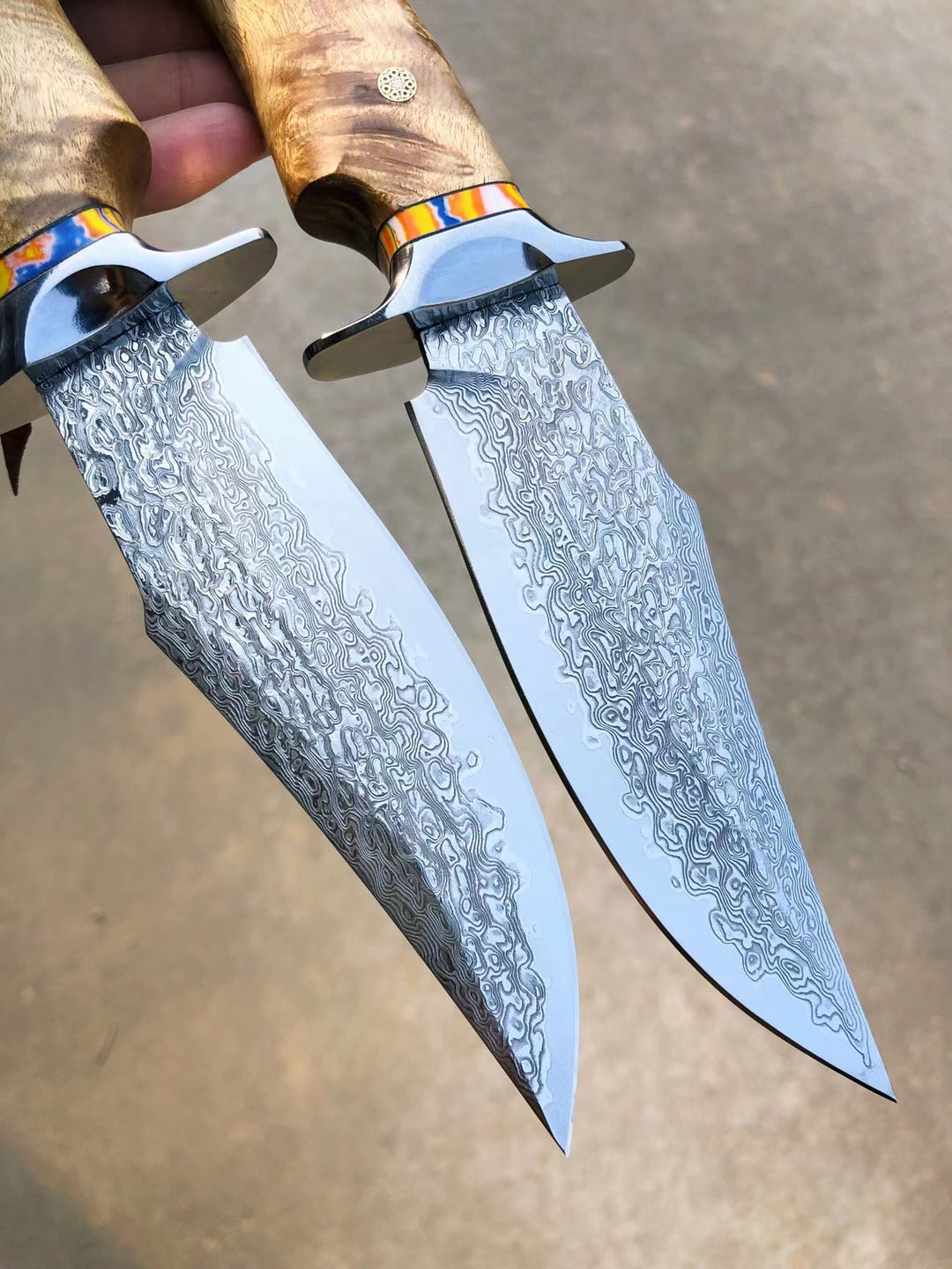 Japanese Vg10 Damascus Bowie Knife Fixed Blade Figured Wood - AK-HT0639