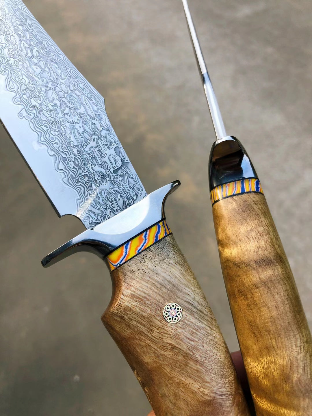 Japanese Vg10 Damascus Bowie Knife Fixed Blade Figured Wood - AK-HT0639