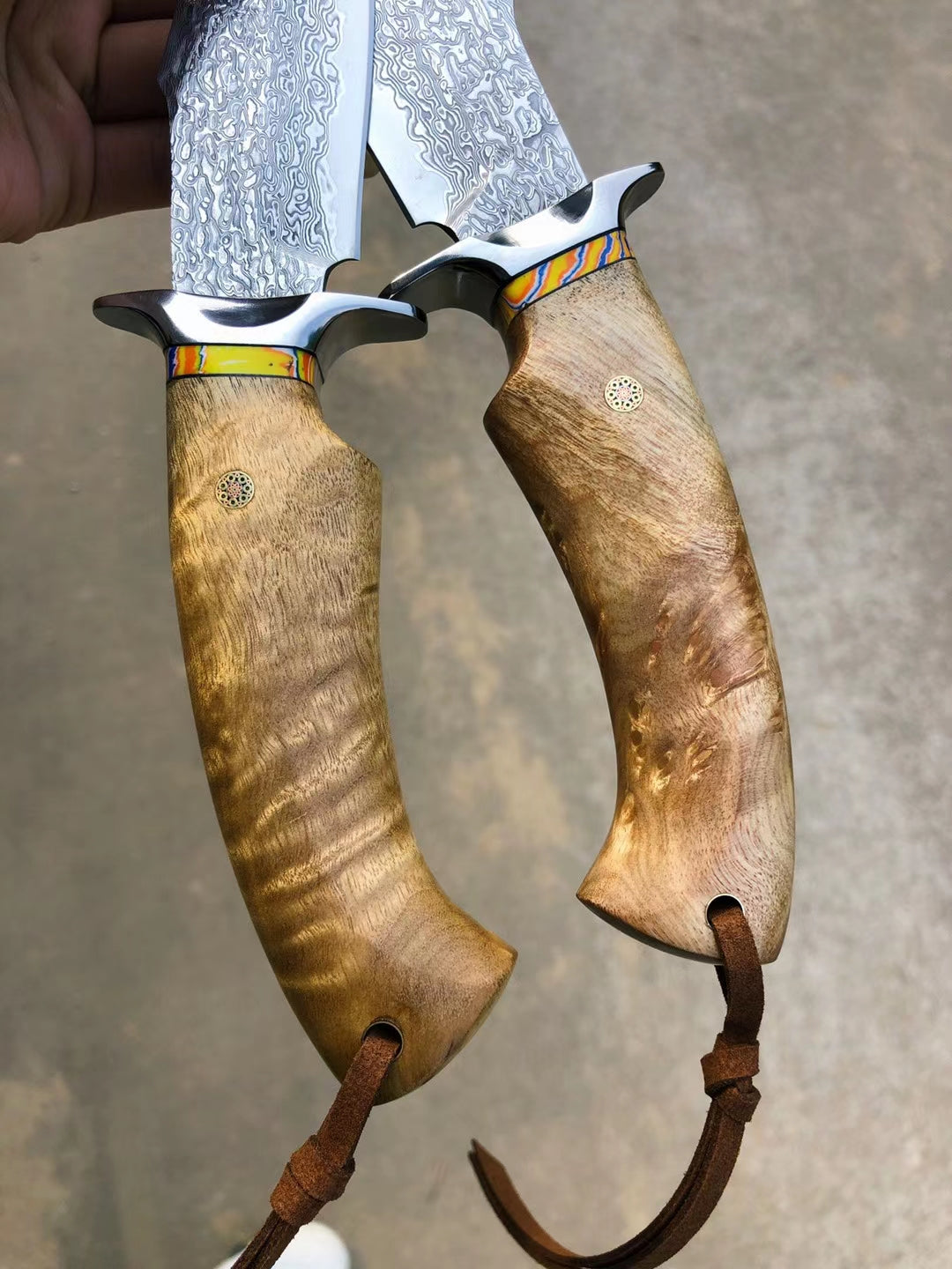 Japanese Vg10 Damascus Bowie Knife Fixed Blade Figured Wood - AK-HT0639