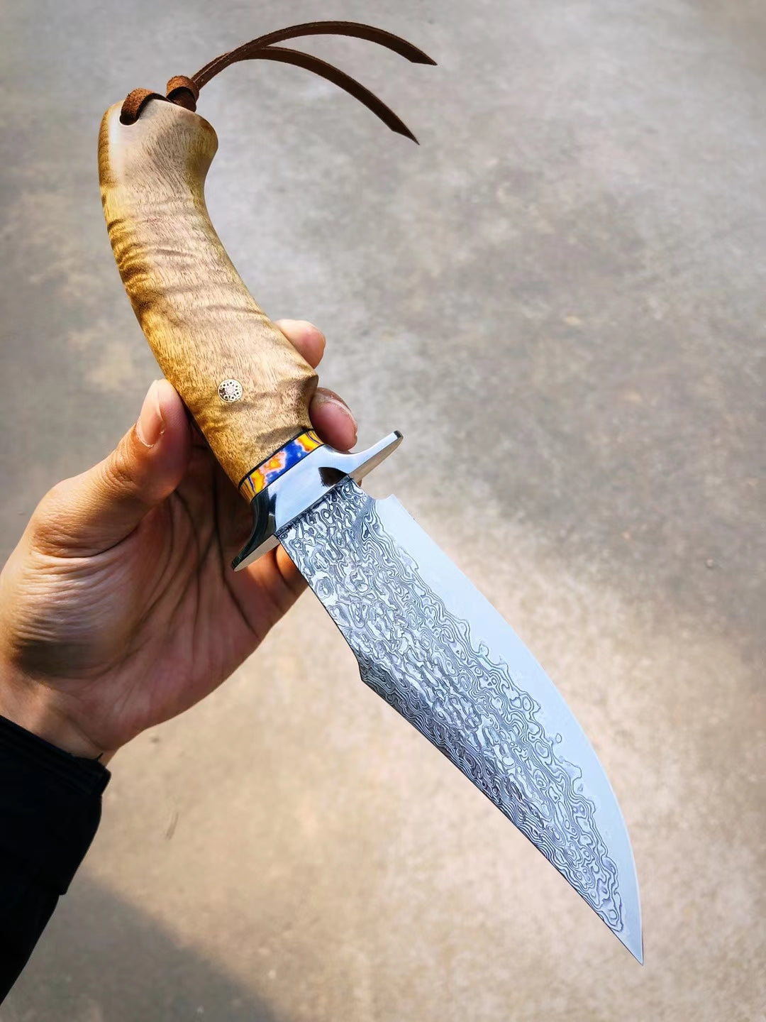 Japanese Vg10 Damascus Bowie Knife Fixed Blade Figured Wood - AK-HT0639