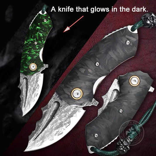75 Layer Vg10 Damascus Folding Knife Pocket Knives Carbon Fiber Handle - AK-HT0764