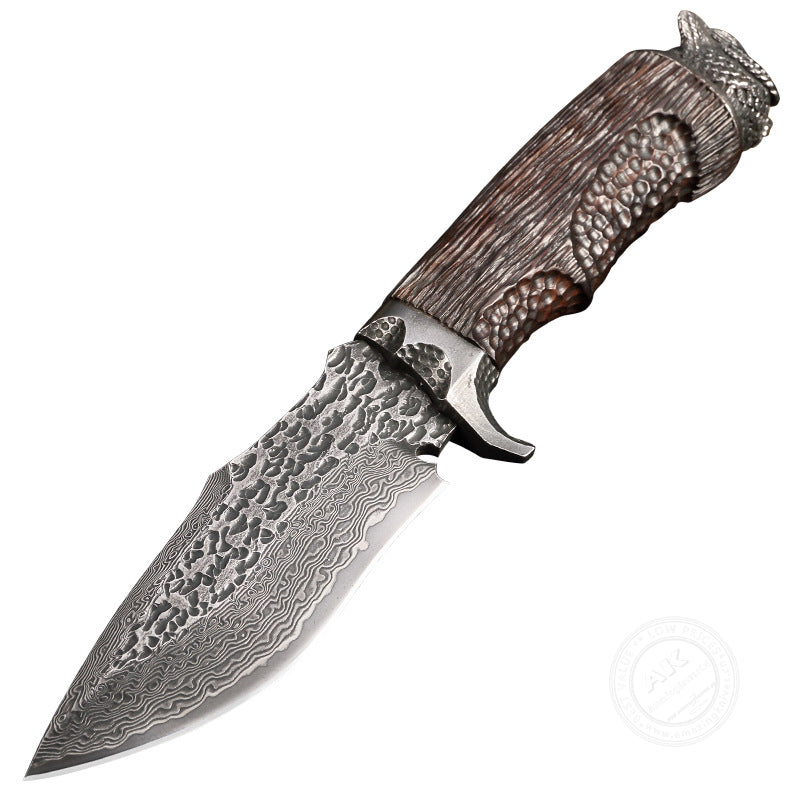 Vg10 Hunting Knife Fixed Blade Damascus Steel Handcrafted Owl Head -AK-HT0810