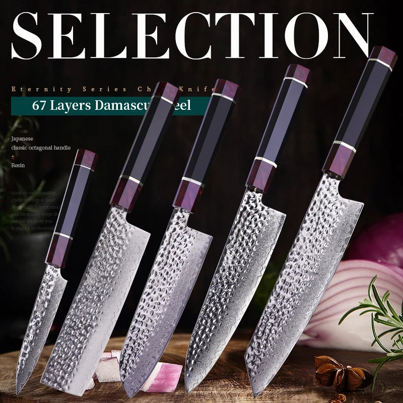 5 PCS Set 67-Layer  Damascus Steel Kithcen Knife Set Amazing Quality -AK-DS0819