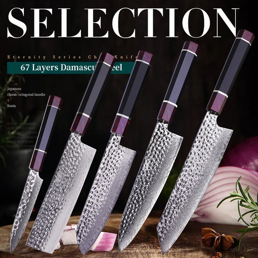 5 PCS Set 67-Layer Damascus Steel Kithcen Knife Set Amazing Quality -AK-DS0819