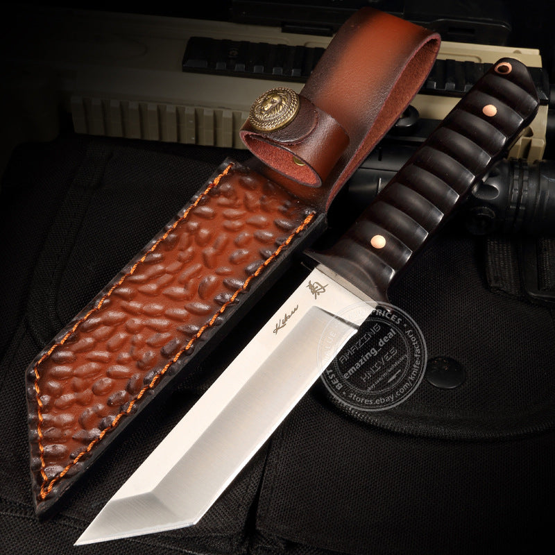 D2 Steel Japanese Style Katana Knife Samurai Hunting Knife Tanto Point Bushido Full Tang with Sheath  - AK-HT0820