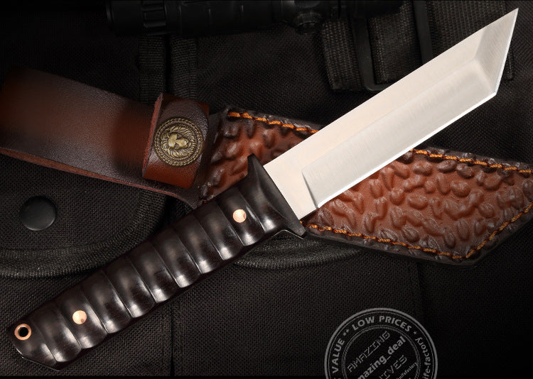 D2 Steel Japanese Style Katana Knife Samurai Hunting Knife Tanto Point Bushido Full Tang with Sheath  - AK-HT0820