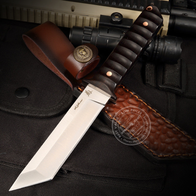 D2 Steel Japanese Style Katana Knife Samurai Hunting Knife Tanto Point Bushido Full Tang with Sheath  - AK-HT0820