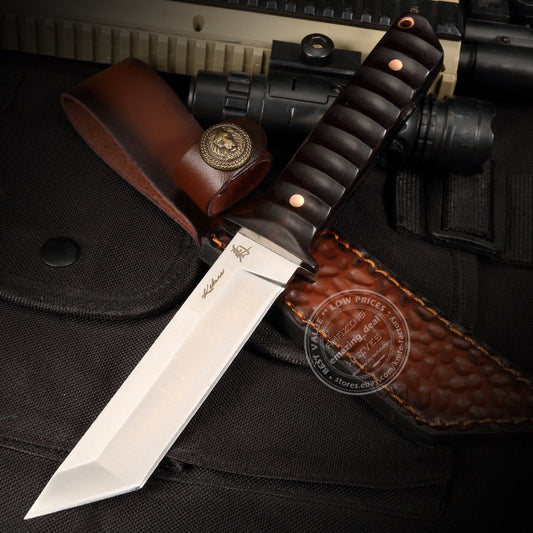D2 Steel Japanese Style Katana Knife Samurai Hunting Knife Tanto Point Bushido Full Tang with Sheath - AK-HT0820