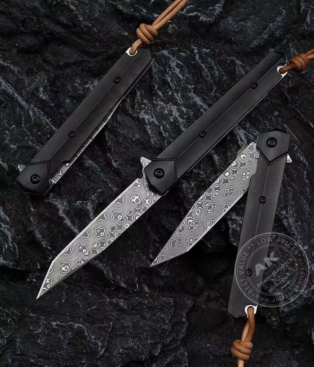 VG10 Damascus Steel Folding Knife Camping Rescue Pocket Knife - AK-HT0824